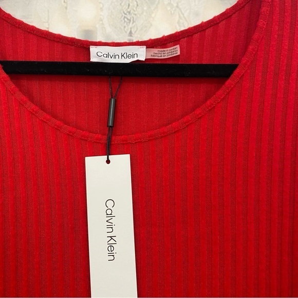 NEW Calvin Klein Size 2X Plus Red Ribbed Tunic Shirt Long Sleeve Pullover Hi-Low - Picture 9 of 11